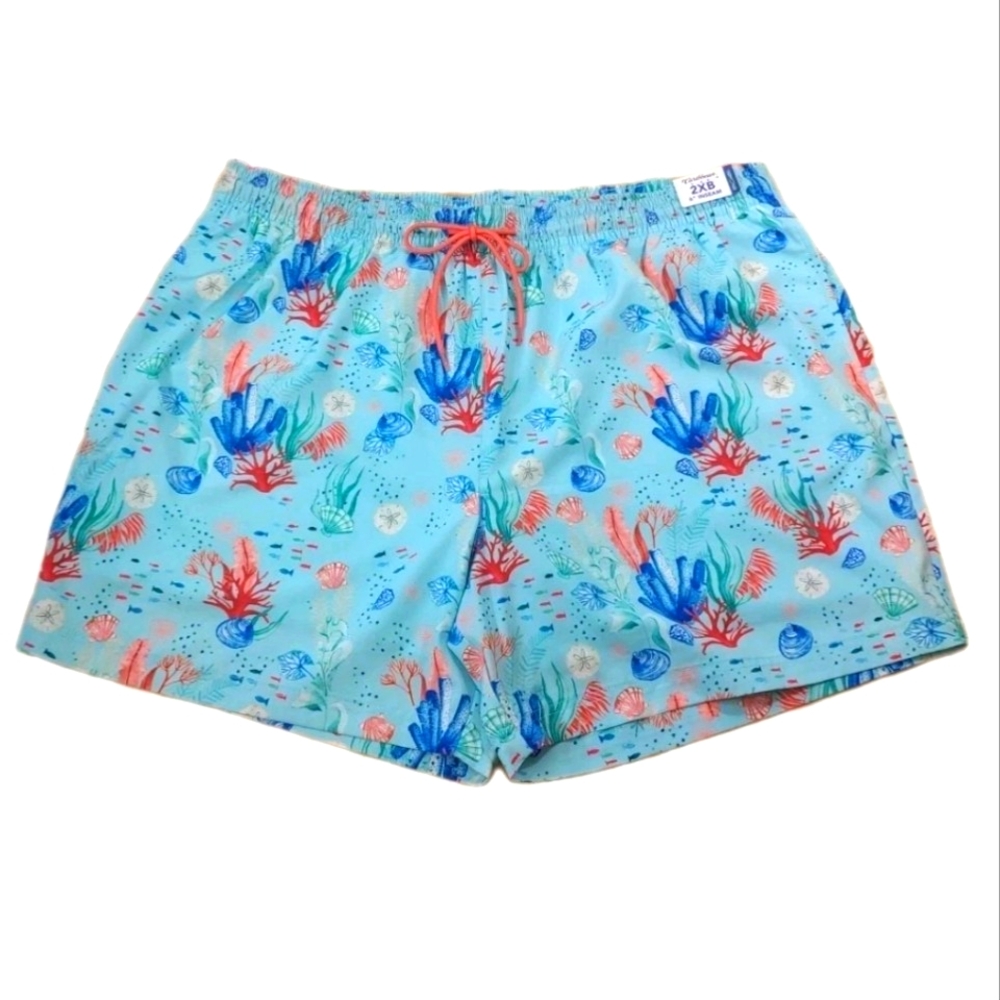 Caribbean Sea Life Creatures Swim Trucks Shorts Men 2XB Aqua Blue Pool Beach Nwt